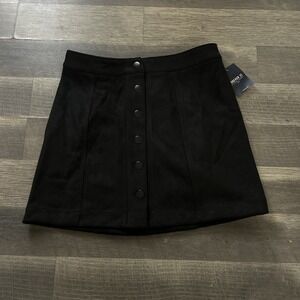 Forever 21 Womens Size L Soft Faux Suede Black Mini Skirt Buttons